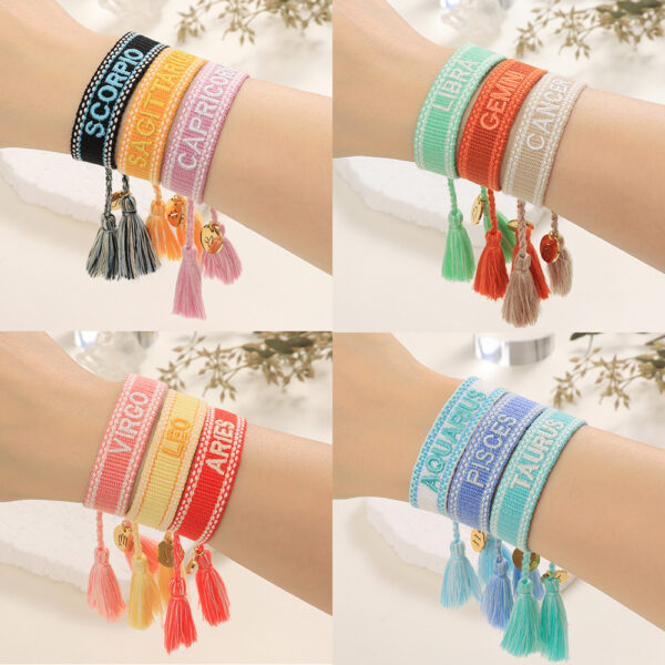 Zodiac Embroidered Woven Friendship Bracelet - Image 2