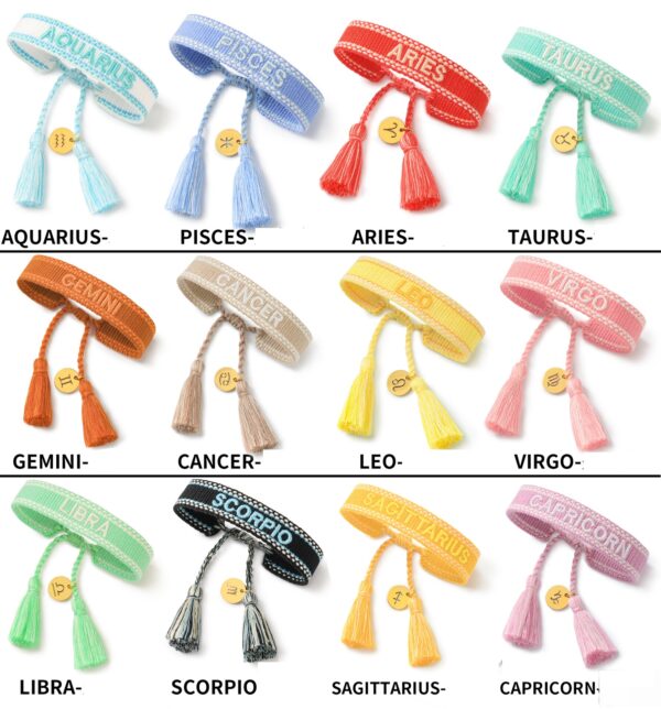 Zodiac Embroidered Woven Friendship Bracelet - Image 5