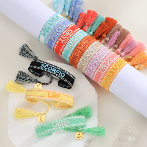 Zodiac Embroidered Woven Friendship Bracelet - Image 6