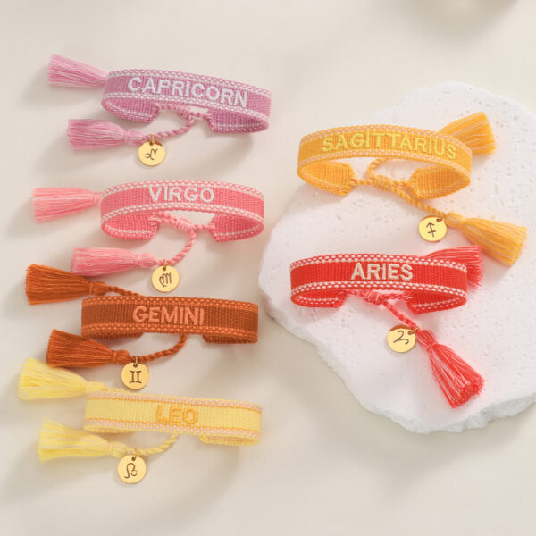 Zodiac Embroidered Woven Friendship Bracelet - Image 3