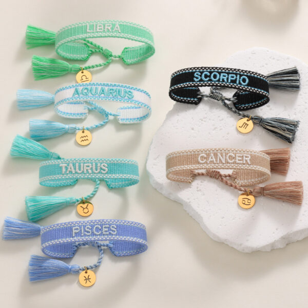 Zodiac Embroidered Woven Friendship Bracelet - Image 4