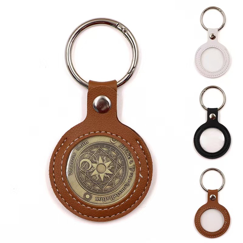 Leather sleeves with snap coin holder keychain