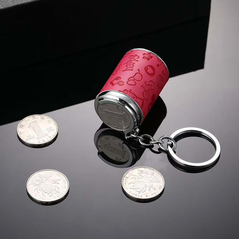 stainless steel cube coin holder keychain
