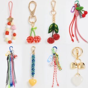 bag charm keychain material includes: bead, tassel, metal charm, fabric