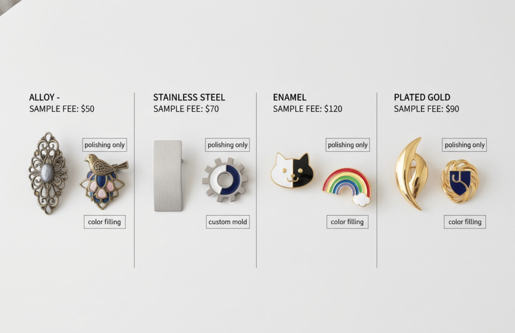 brooches with different material