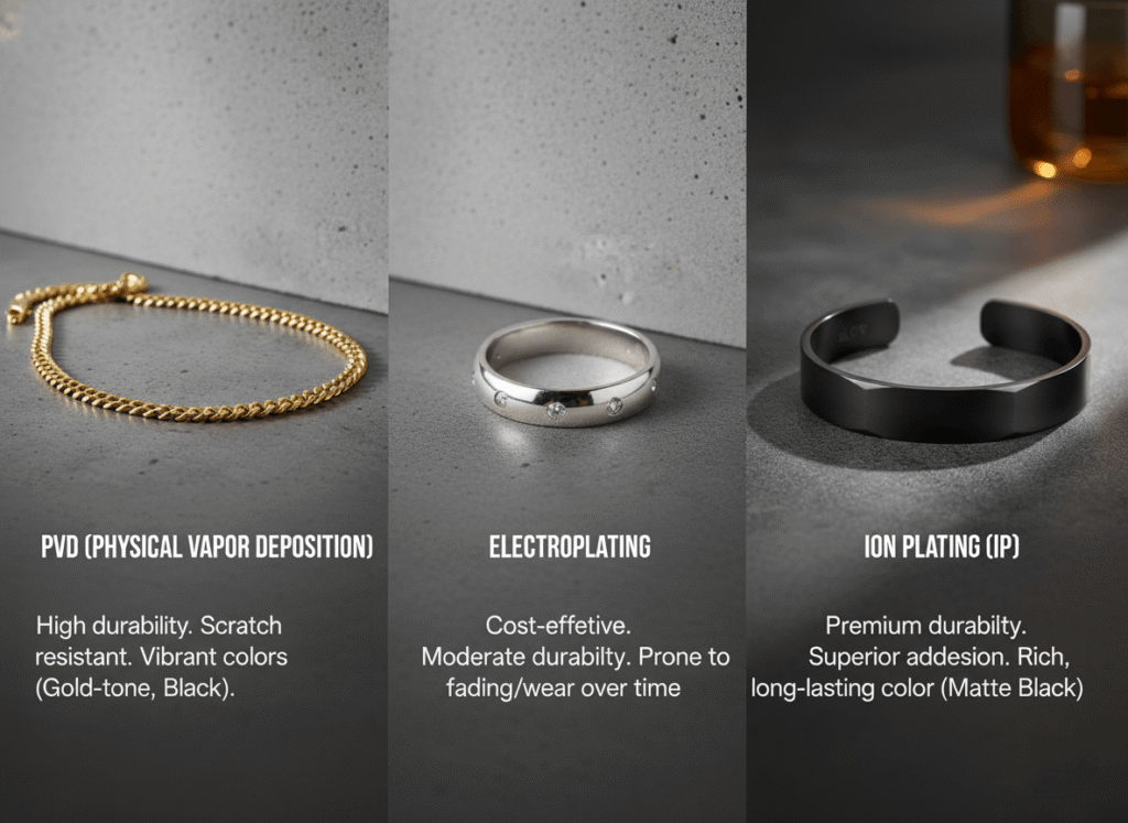 PVD, Electroplating, Ion Plating for stainless steel jewelry