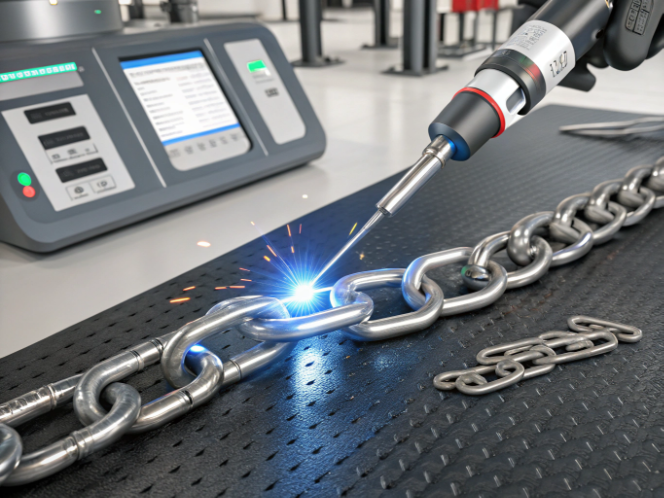 a laser welding machine to repair a broken stainless steel chain link