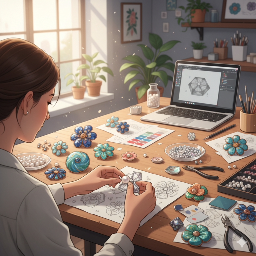 design the brooch with different materials