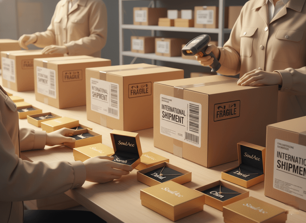 packaging and shipping personalized stainless steel name necklaces