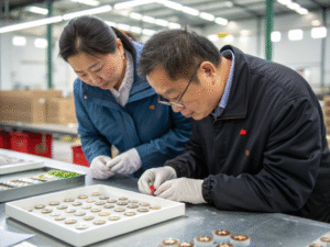 QC inspect the brooches after mass production