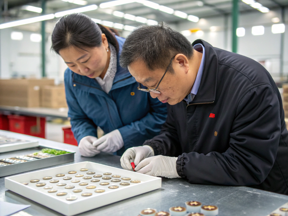 QC inspect the brooches after mass production