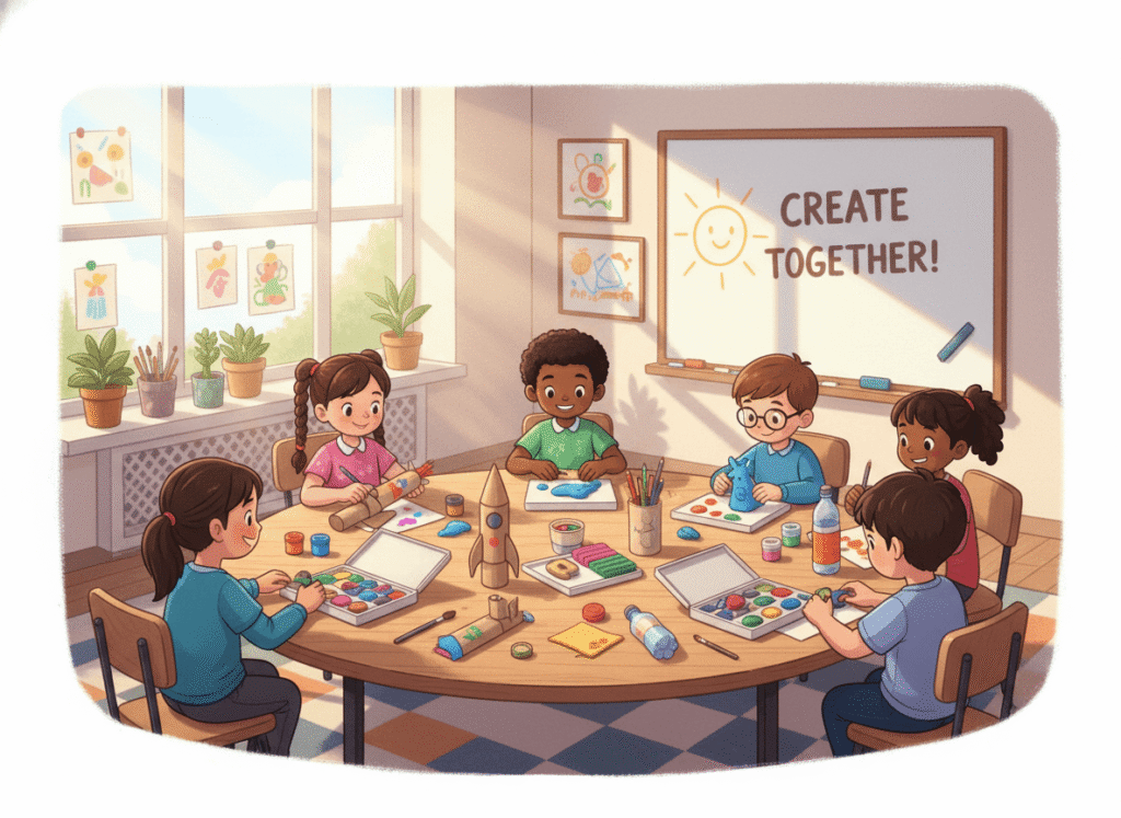 a group of children—boys and girls of diverse ethnicities