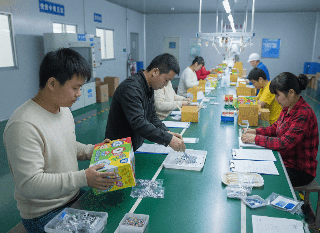 an OEM factory quality control scene in China