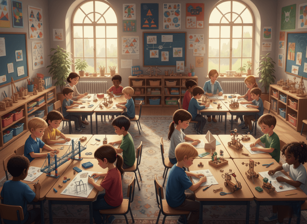  children aged 6–10 are engaged in hands-on craft activities 