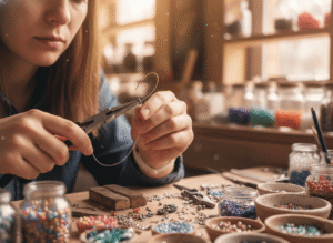 a female craftsman making jewelry with tools