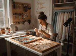 a small handmade jewelry maker working with pre-sorted bead kits