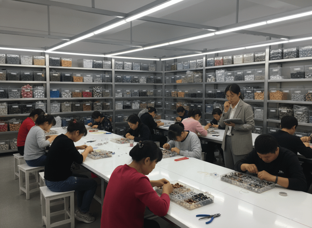 organized multi-kit bead storage for jewelry production