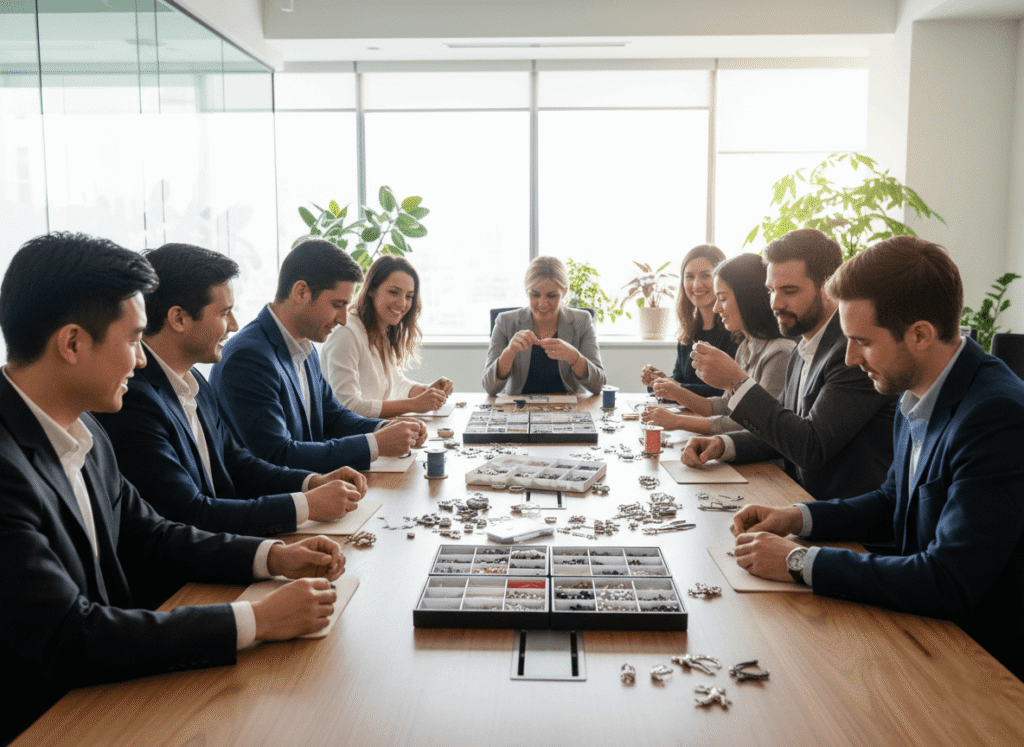 friends crafting with bead kits group activity