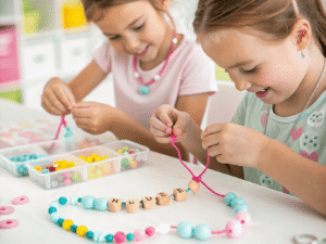 crafting colorful bead bracelets and necklaces