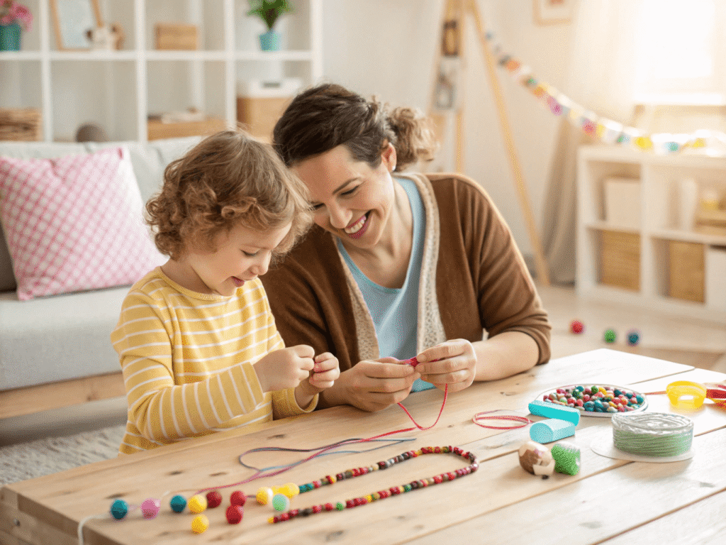colorful beads, paints, and ribbons
