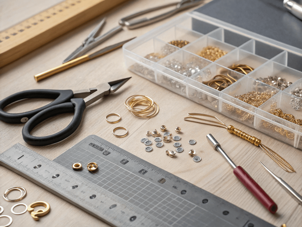 Essential findings and hand tools commonly included in bead starter kits.