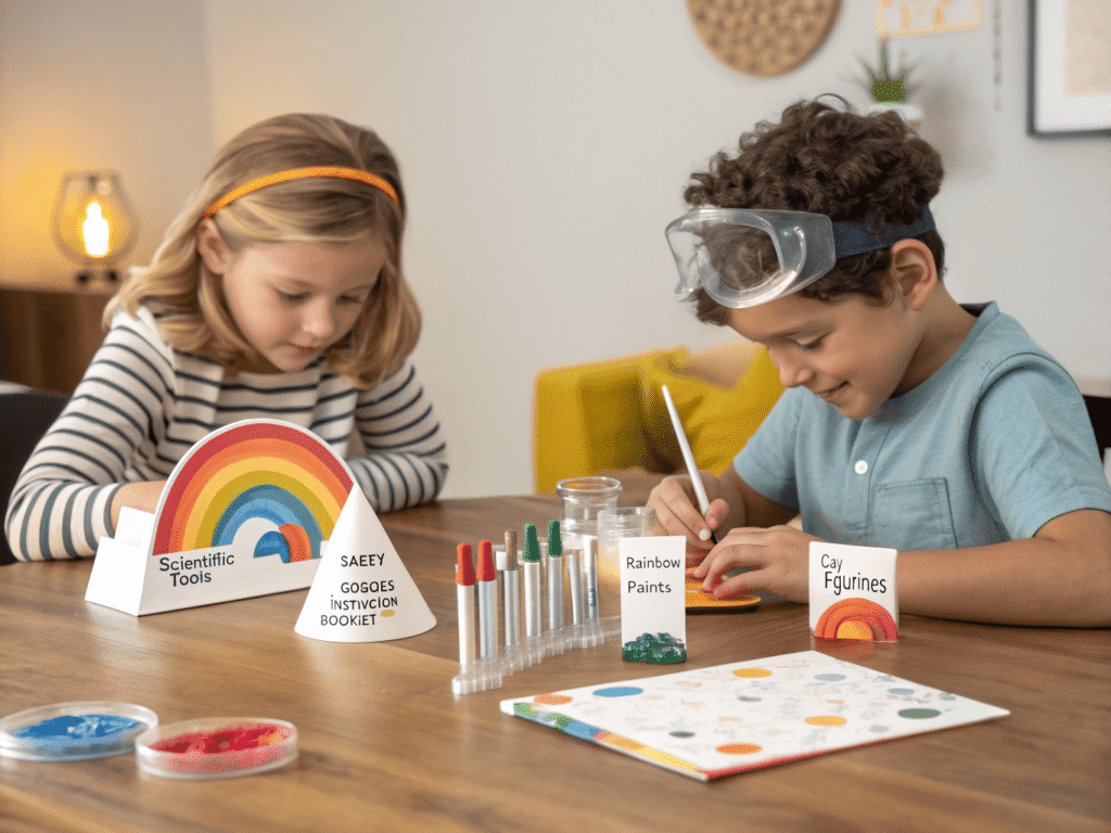 two children working with different types of craft kits