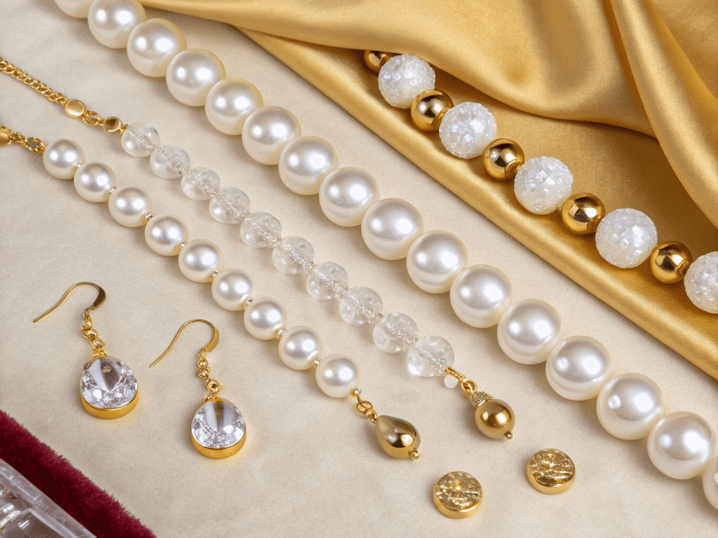 pearls, crystals and alphabet beads for wedding jewelry craft