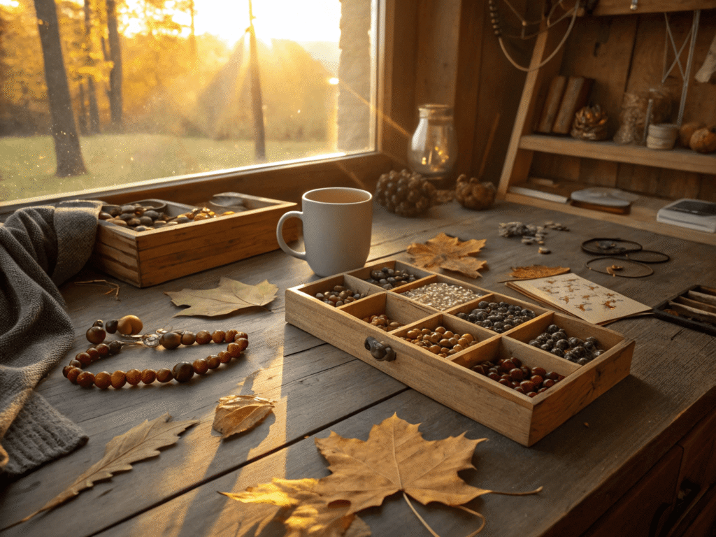 warm-toned jewelry studio with an autumn ambiance