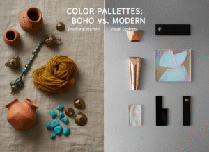 comparing boho and modern color palettes