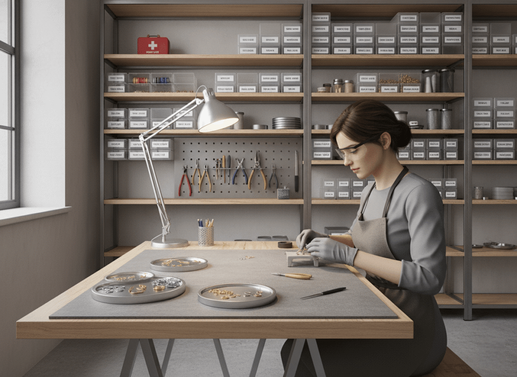 safe DIY jewelry making workspace