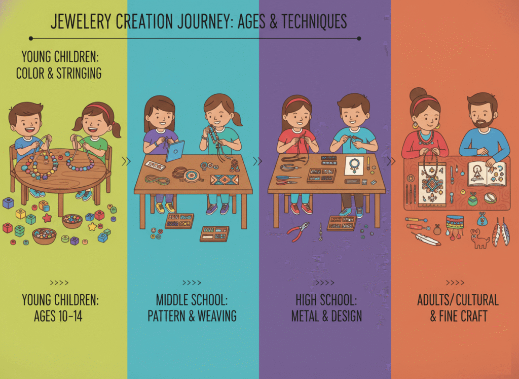  four age groups engaging in jewelry creation