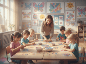 children engage in fuse bead crafting activities
