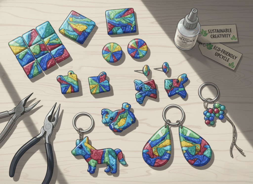 Example of bead scraps reshaped into jewelry cabochons.