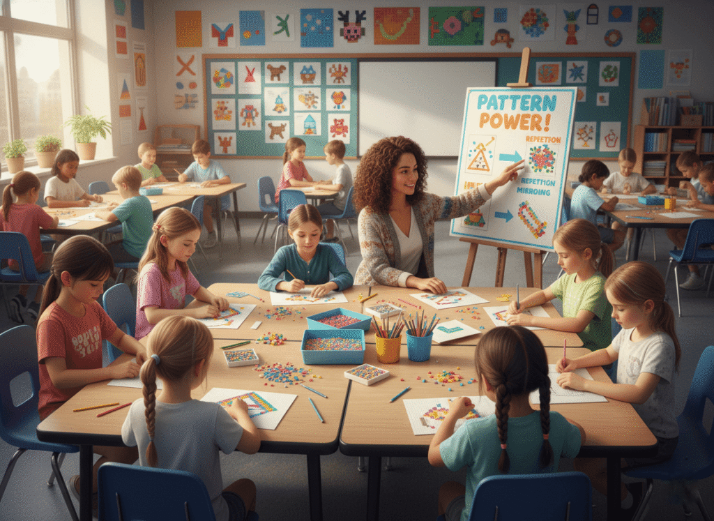 children working on fine motor skills through fuse bead activity