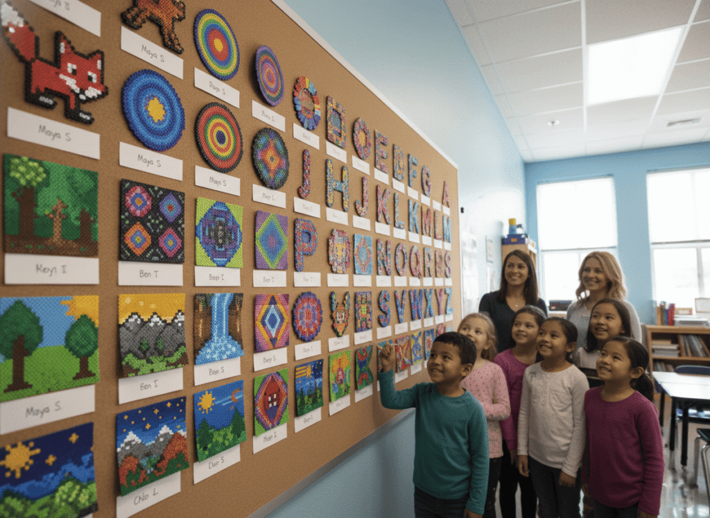 student coding through fuse bead design