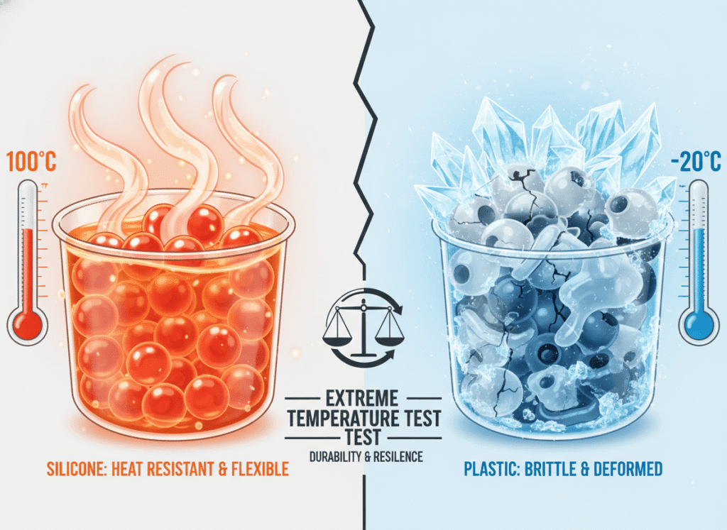 Silicone beads undergoing heat resistance testing for OEM jewelry production