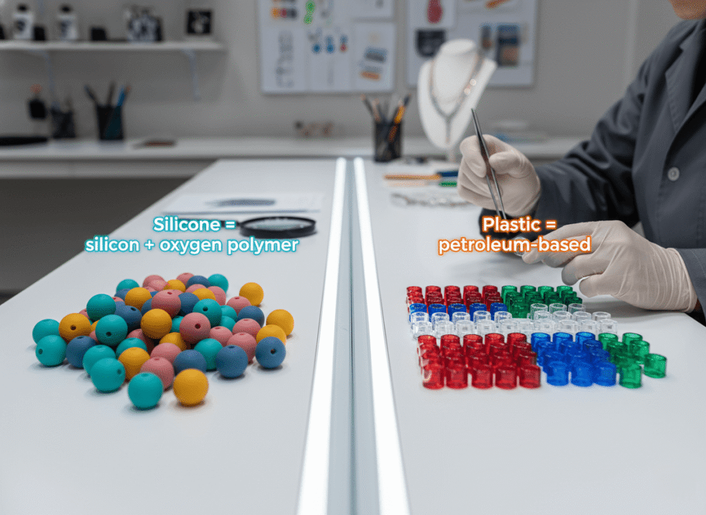 silicone vs plastic beads comparison macro view 