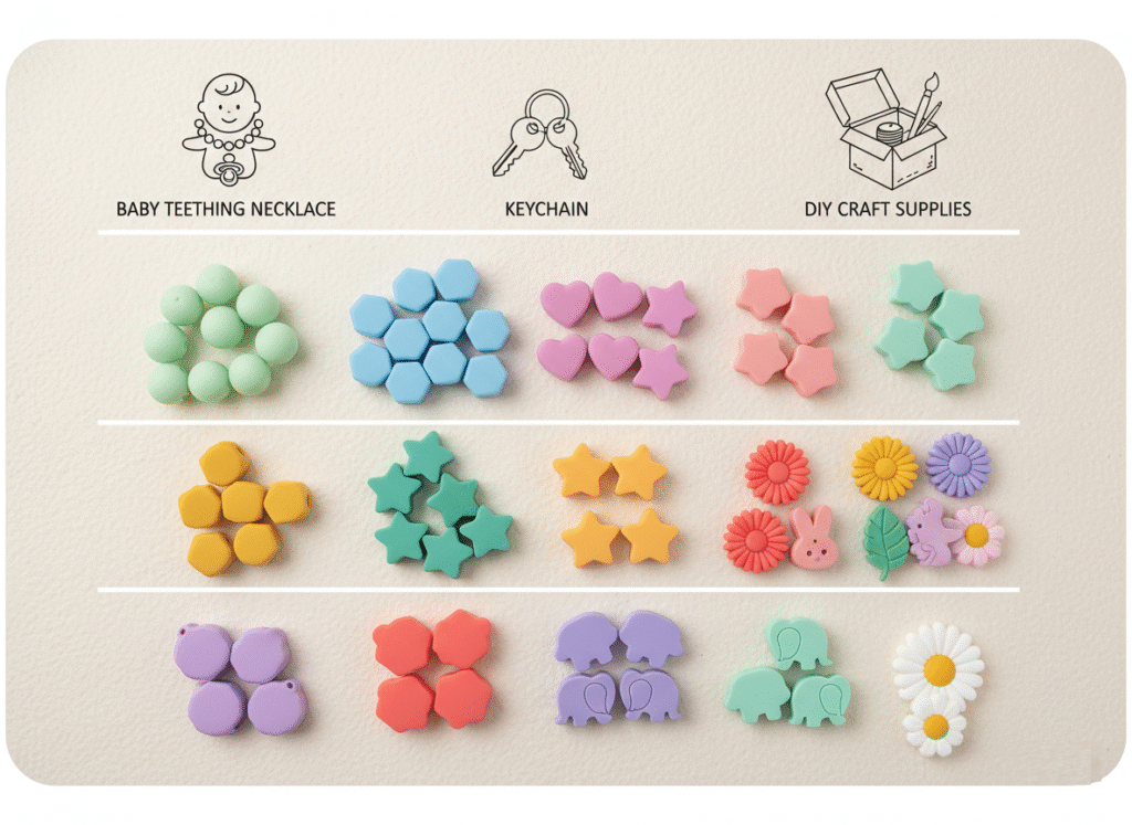 assorted silicone bead shapes
