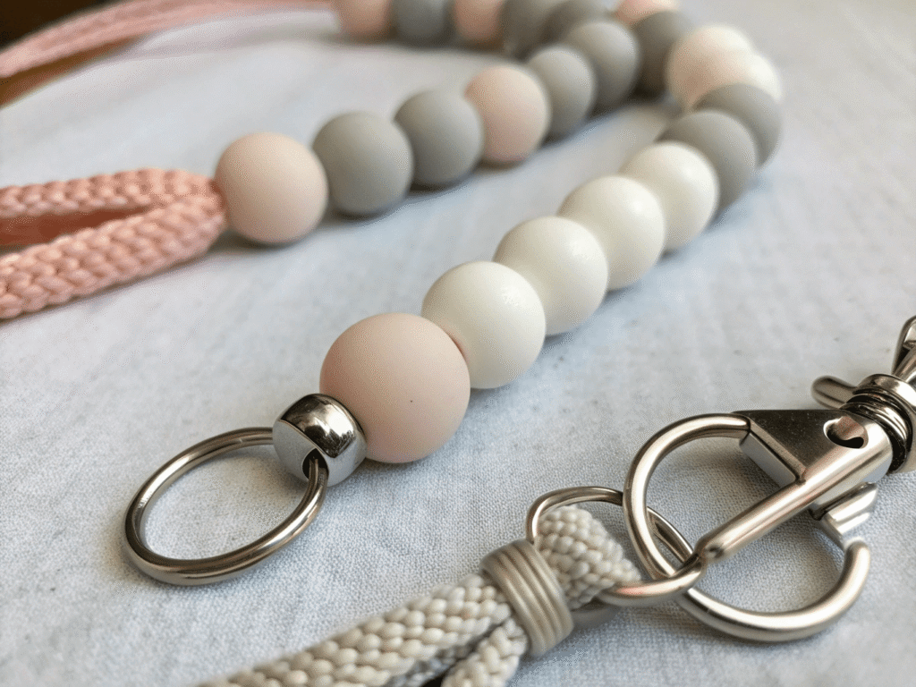  a half-finished silicone bead keychain combining matte silicone beads