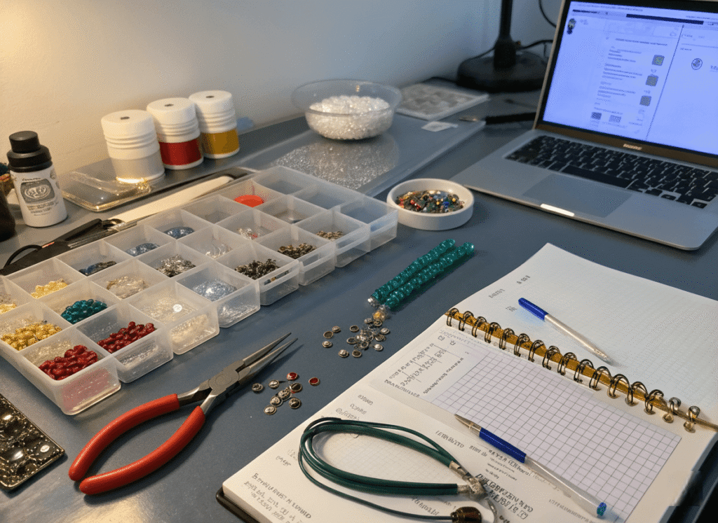 a tidy jewelry-making workstation