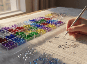 a rhinestone diamond painting workspace