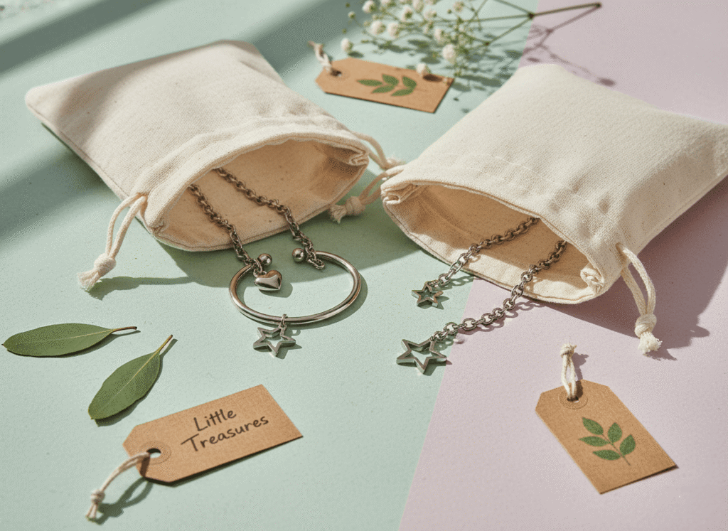 elegant imitation jewelry for kids, such as stainless steel bracelets and heart‑shaped charms